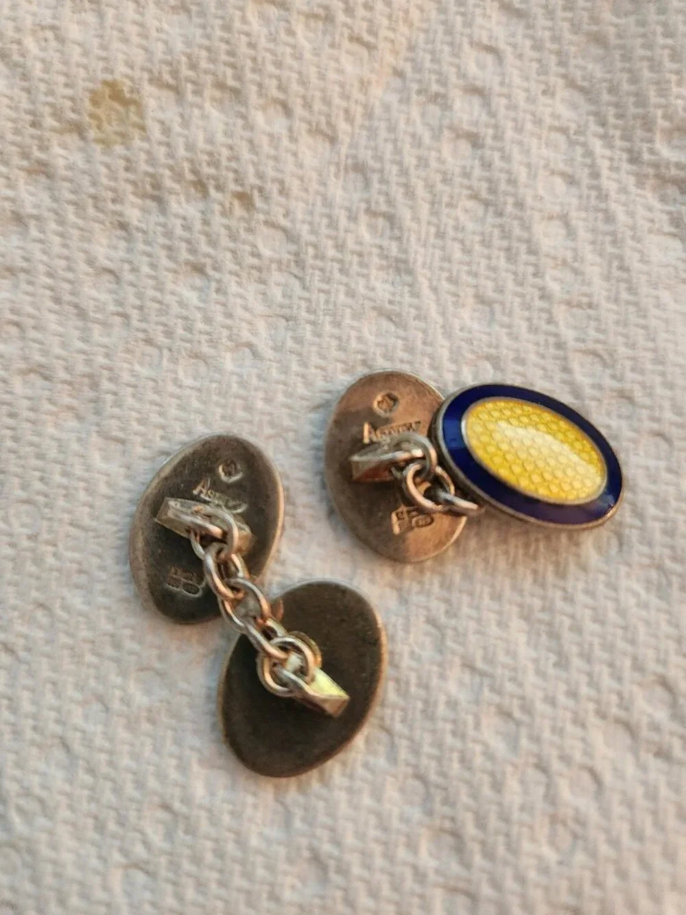 Vintage Asprey London Sterling Silver & Guilloché Enamel Chain Cufflinks